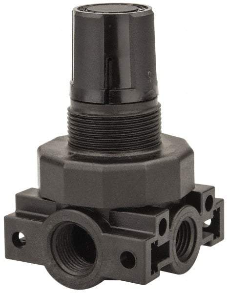 Parker - 3/8 NPT Port, Plastic Miniature Regulator - 0 to 125 psi Range, 150 Max psi Supply Pressure, 1/4" Gauge Port Thread, 2.06" Wide x 3.43" High - Americas Industrial Supply