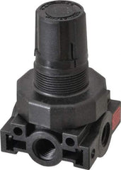 Parker - 1/4 NPT Port, Plastic Miniature Regulator - 0 to 125 psi Range, 150 Max psi Supply Pressure, 1/4" Gauge Port Thread, 2.06" Wide x 3.43" High - Americas Industrial Supply