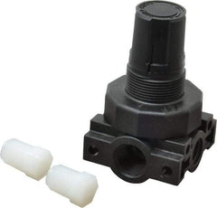 Parker - 3/8 NPT Port, Plastic Miniature Regulator - 0 to 25 psi Range, 150 Max psi Supply Pressure, 1/4" Gauge Port Thread, 2.06" Wide x 3.43" High - Americas Industrial Supply