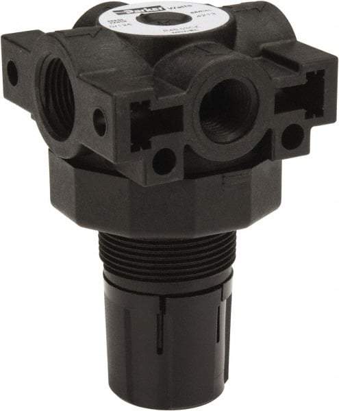 Parker - 3/8 NPT Port, Plastic Miniature Regulator - 0 to 125 psi Range, 150 Max psi Supply Pressure, 1/4" Gauge Port Thread, 2.06" Wide x 3.43" High - Americas Industrial Supply