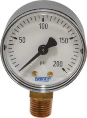 Wika - 2" Dial, 1/4 Thread, 0-200 Scale Range, Pressure Gauge - Lower Connection Mount, Accurate to 3-2-3% of Scale - Americas Industrial Supply