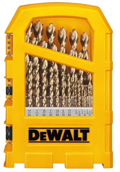 DeWALT - 1/16 to 1/2", 135° Point, Gold Finish, Steel Jobber Length Drill Bit Set - Americas Industrial Supply