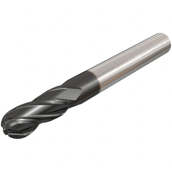 Iscar - 10mm Diam, 22mm LOC, 4 Flute Solid Carbide Ball End Mill - TiAlN Finish, Single End, 100mm OAL, 10mm Shank Diam, Spiral Flute - Americas Industrial Supply