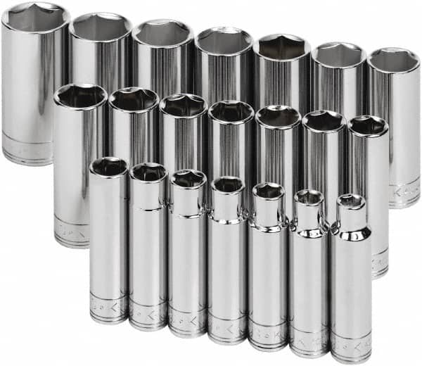 SK - 21 Piece 1/2" Drive Deep Socket Set - 6 Points, 10 to 32mm, Metric Measurement Standard - Americas Industrial Supply