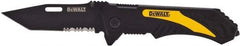 DeWALT - 3-1/4" Blade, 8" OAL, Partially Serrated Clip Point Folding Knife - 4-1/2" Closed Length, Plastic, 1 Blade, 1 Edge - Americas Industrial Supply