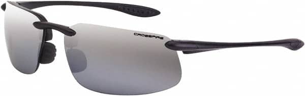 CrossFire - Silver Mirror Lenses, Framed Safety Glasses - Scratch Resistant, Black Frame, Size Universal, Wrap Around - Americas Industrial Supply