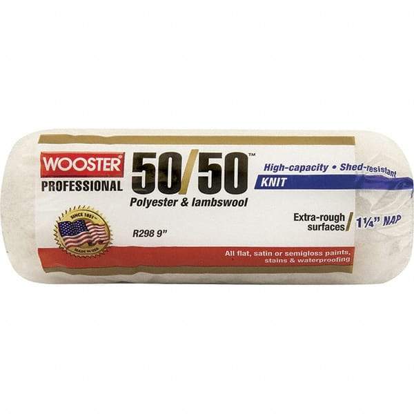 Wooster Brush - 1-1/4" Nap, 9" Wide Paint Roller - Extra-Rough Texture, Wool/Poly Blend - Americas Industrial Supply