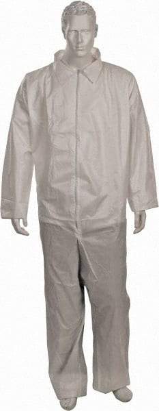 PRO-SAFE - Size 5XL Film Laminate General Purpose Coveralls - White, Zipper Closure, Elastic Cuffs, Open Ankles, Serged Seams, ISO Class 5 - Americas Industrial Supply