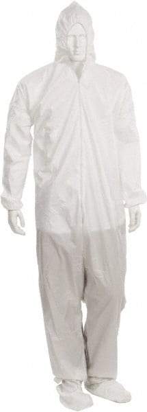 PRO-SAFE - Size 5XL Film Laminate Chemical Resistant Coveralls - Blue, Zipper Closure, Elastic Cuffs, Open Ankles, Serged Seams, ISO Class 5 - Americas Industrial Supply