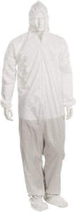 PRO-SAFE - Size 5XL Film Laminate Chemical Resistant Coveralls - Blue, Zipper Closure, Elastic Cuffs, Open Ankles, Serged Seams, ISO Class 5 - Americas Industrial Supply