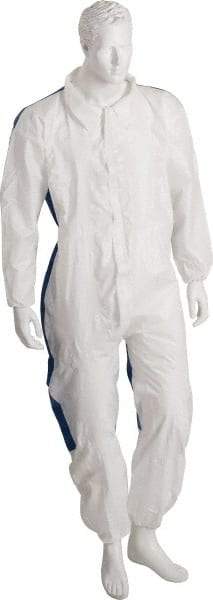 PRO-SAFE - Size 5XL SMS Chemical Resistant Coveralls - Blue, Zipper Closure, Elastic Cuffs, Elastic Ankles, Serged Seams, ISO Class 6 - Americas Industrial Supply