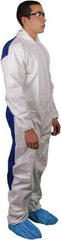 PRO-SAFE - Size 4XL SMS Chemical Resistant Coveralls - Blue, Zipper Closure, Elastic Cuffs, Elastic Ankles, Serged Seams, ISO Class 6 - Americas Industrial Supply