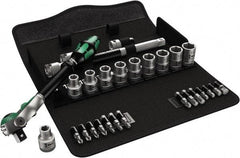 Wera - 28 Piece 1/2" Drive Standard Socket Set - 6 Points, 10 to 19mm, T20 to T40 Torx, Metric Measurement Standard - Americas Industrial Supply