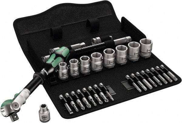 Wera - 3/8" Drive Standard Socket Set - 6 Points, 8 to 19mm, T15 to T40 Torx, Metric Measurement Standard - Americas Industrial Supply