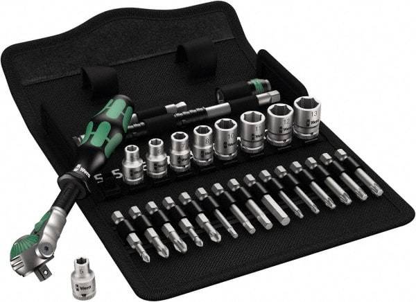 Wera - 28 Piece 1/4" Drive Standard Socket Set - 6 Points, 5 to 13mm, T10 to T40 Torx, Metric Measurement Standard - Americas Industrial Supply