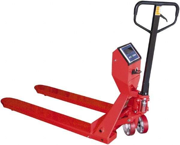 Vestil - 5,000 Lb Capacity, 7-1/2" Lift Scale Pallet Truck - 3" Min Lift Height, 48" Fork Length x 27-1/2" Fork Width, 28" Overall Width - Americas Industrial Supply