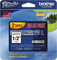 Brother - 1/2" Wide x 314.4" Long, Clear Plastic/Paper Tape Cassette - For Label Maker - Americas Industrial Supply
