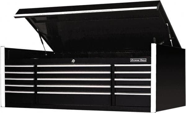 EXTREME TOOLS - 1 Compartment 15 Drawer Top Tool Chest - 72" Wide x 30" Deep x 26-1/4" High, Steel, Black - Americas Industrial Supply