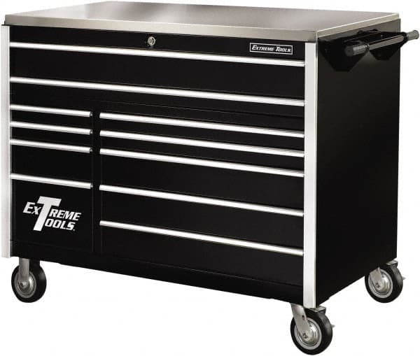 EXTREME TOOLS - 11 Drawer Steel Tool Roller Cabinet - 55" Wide x 46-3/8" High x 30" Deep, Ball Bearing Drawer Slides, Black - Americas Industrial Supply
