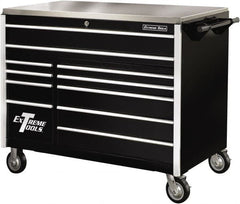 EXTREME TOOLS - 11 Drawer Steel Tool Roller Cabinet - 55" Wide x 46-3/8" High x 30" Deep, Ball Bearing Drawer Slides, Black - Americas Industrial Supply