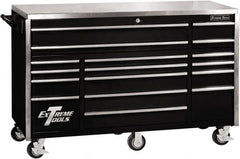 EXTREME TOOLS - 17 Drawer Steel Tool Roller Cabinet - 72" Wide x 46-3/4" High x 30" Deep, Ball Bearing Drawer Slides, Black - Americas Industrial Supply