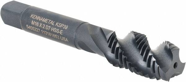 Kennametal - M16x2.00 3 Flute 6H Modified Bottoming Spiral Flute Tap - Vanadium High Speed Steel, Oxide Finish, 3-13/16" OAL, Right Hand Flute, Right Hand Thread, D7, Series GOtap\xAE - Americas Industrial Supply