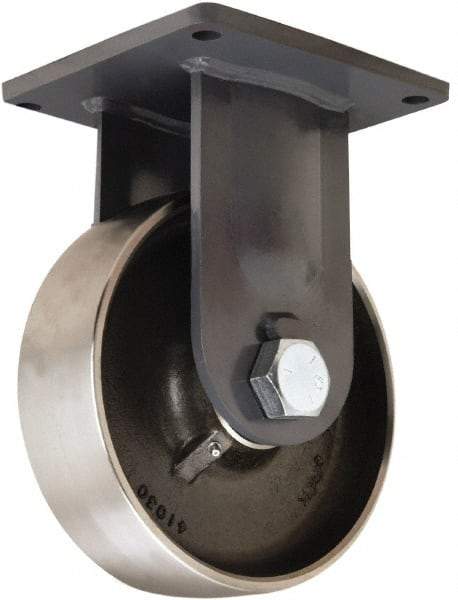 Hamilton - 10" Diam x 3" Wide x 13" OAH Top Plate Mount Rigid Caster - Forged Steel, 6,500 Lb Capacity, Tapered Roller Bearing, 8-1/2 x 8-1/2" Plate - Americas Industrial Supply