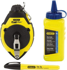 Stanley - 100' Long Reel & Chalk Set - Blue, Includes 4 oz Blue Chalk & Fine Tip Marker - Americas Industrial Supply