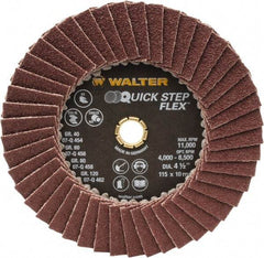 WALTER Surface Technologies - 60 Grit, 4-1/2" Disc Diam, Type 29 Aluminum Oxide Flap Disc - 11,000 Max RPM, Fiber Backing, Arbor Attaching System, Coated - Americas Industrial Supply