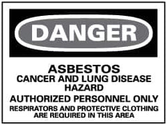 NMC - "Danger - Asbestos Cancer and Lung Disease Hazard - Authorized Personnel Only", 7" Long x 10" Wide, Rigid Plastic Safety Sign - Rectangle, 0.05" Thick, Use for Hazardous Materials - Americas Industrial Supply