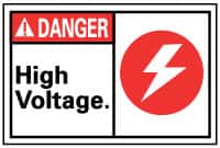 NMC - "Danger - High Voltage", 14" Long x 10" Wide, Aluminum Safety Sign - Rectangle, 0.04" Thick, Use for Accident Prevention - Americas Industrial Supply