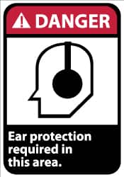 NMC - "Danger - Ear Protection Required in This Area", 14" Long x 10" Wide, Aluminum Safety Sign - Rectangle, 0.04" Thick, Use for Accident Prevention - Americas Industrial Supply