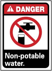 NMC - "Danger - Non-Potable Water", 14" Long x 10" Wide, Rigid Plastic Safety Sign - Rectangle, 0.05" Thick, Use for Restroom, Janitorial & Housekeeping - Americas Industrial Supply