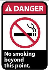 NMC - "Danger - No Smoking Beyond This Point", 10" Long x 7" Wide, Pressure-Sensitive Vinyl Safety Sign - Rectangle, 0.004" Thick, Use for Accident Prevention - Americas Industrial Supply