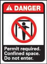 NMC - "Danger - Permit Required - Confined Space - Do Not Enter", 14" Long x 10" Wide, Pressure-Sensitive Vinyl Safety Sign - Rectangle, 0.004" Thick, Use for Accident Prevention - Americas Industrial Supply