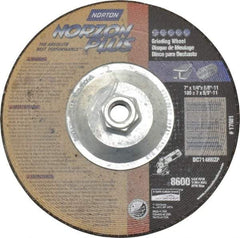 Norton - 24 Grit, 7" Wheel Diam, 1/4" Wheel Thickness, Type 27 Depressed Center Wheel - Ceramic, 8,600 Max RPM, Compatible with Angle Grinder - Americas Industrial Supply