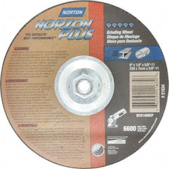 Norton - 24 Grit, 9" Wheel Diam, 1/4" Wheel Thickness, Type 27 Depressed Center Wheel - Ceramic, 6,600 Max RPM, Compatible with Angle Grinder - Americas Industrial Supply