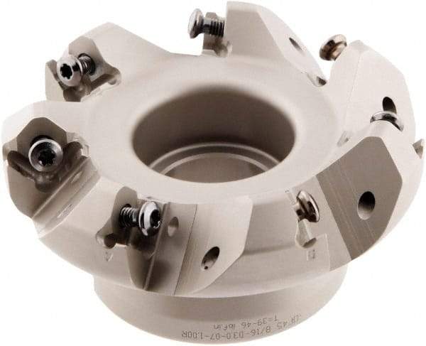 Iscar - 3" Cut Diam, 1" Arbor Hole, 0.138" Max Depth of Cut, 45° Indexable Chamfer & Angle Face Mill - 7 Inserts, ONHU 0505\xB6OXMT 0507\xB6S845 SN.U 1305 Insert, Right Hand Cut, 7 Flutes, Series Helido - Americas Industrial Supply