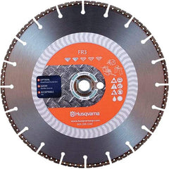 Husqvarna - 14" Diam, 25/32 & 1" Arbor Hole Diam, Continuous Edge Tooth Wet & Dry Cut Saw Blade - Diamond-Tipped, General Purpose Action, Standard Round Arbor - Americas Industrial Supply