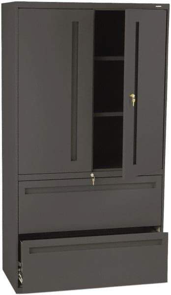 Hon - 36" Wide x 67" High x 19-1/4" Deep, 2 Drawer Lateral File with Lock - Steel, Charcoal - Americas Industrial Supply