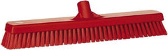 Vikan - 1.8" Bristle Length, Polyester Scrub Brush - 18" Long x 2-1/2" Wide Head, 19" OAL, European Threaded Handle, Red, Polypropylene Block - Americas Industrial Supply