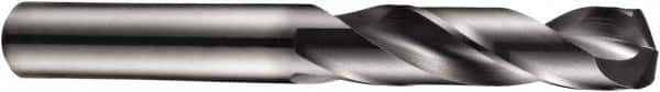 DORMER - 35/64" 140° Spiral Flute Solid Carbide Screw Machine Drill Bit - TiAlN Finish, Right Hand Cut, 60mm Flute Length, 107mm OAL, Four Facet Split Point, Straight Shank - Americas Industrial Supply