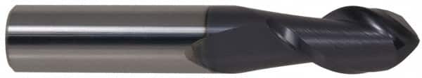 Accupro - 9/16" Diam, 1-1/4" LOC, 2 Flute Solid Carbide Ball End Mill - AlTiN Finish, Single End, 3-1/2" OAL, 9/16" Shank Diam, Spiral Flute - Americas Industrial Supply