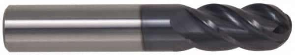 Accupro - 9/16" Diam, 1-1/4" LOC, 4 Flute Solid Carbide Ball End Mill - AlTiN Finish, Single End, 3-1/2" OAL, 9/16" Shank Diam, Spiral Flute - Americas Industrial Supply