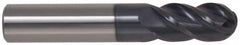 Accupro - 9/16" Diam, 1-1/4" LOC, 4 Flute Solid Carbide Ball End Mill - AlTiN Finish, Single End, 3-1/2" OAL, 9/16" Shank Diam, Spiral Flute - Americas Industrial Supply