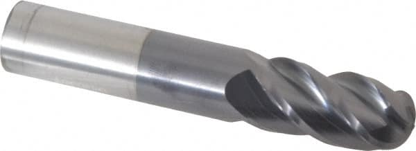 Accupro - 5/8" Diam, 1-1/4" LOC, 4 Flute Solid Carbide Ball End Mill - AlTiN Finish, Single End, 3-1/2" OAL, 5/8" Shank Diam, Spiral Flute - Americas Industrial Supply