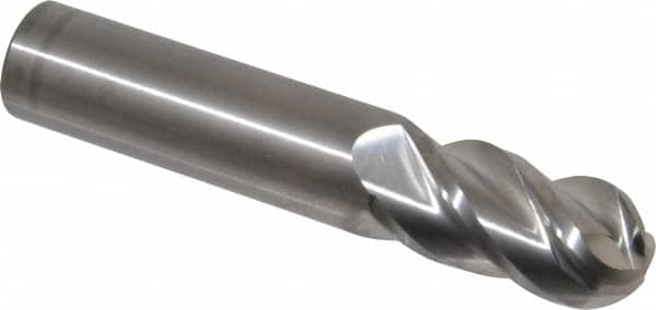 Accupro - 3/4" Diam, 1-1/2" LOC, 4 Flute Solid Carbide Ball End Mill - Uncoated, Single End, 4" OAL, 3/4" Shank Diam, Spiral Flute - Americas Industrial Supply