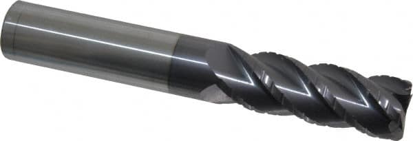 Accupro - 3/4" Diam, 2-1/4" LOC, 4 Flute Solid Carbide Roughing & Finishing Square End Mill - AlTiN Finish, 5" OAL, 3/4" Shank Diam, Straight Shank, 40° Helix, Centercutting, Long Length - Americas Industrial Supply