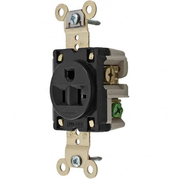 Hubbell Wiring Device-Kellems - 125V 20A NEMA 5-20R Industrial Grade Black Straight Blade Single Receptacle - Americas Industrial Supply