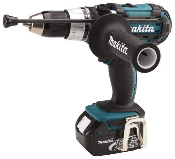 Makita - 18 Volt 1/2" Keyless Chuck Cordless Hammer Drill - 0 to 30,000 BPM, 0 to 400 & 0 to 1,700 RPM, Reversible, Pistol Grip Handle - Americas Industrial Supply